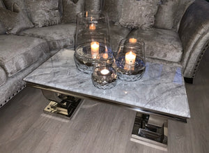 Arianna Grey Marble & Stainless Steel Circular Base Coffee Table 120cm x 60cm x 42cm