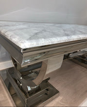 Load image into Gallery viewer, Arianna Grey Marble &amp; Stainless Steel Circular Base Coffee Table 120cm x 60cm x 42cm
