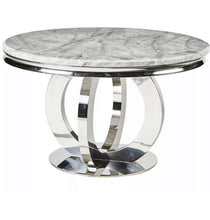 Load image into Gallery viewer, 1.3m Arianna Round Grey Marble &amp; Stainless Steel Circular Base Dining Table