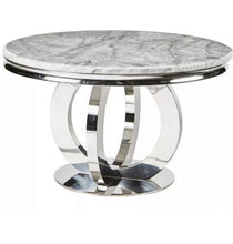 Load image into Gallery viewer, Arianna Round Marble Dining Table 1.3 Metre + 4 Light Grey Tufted Chairs