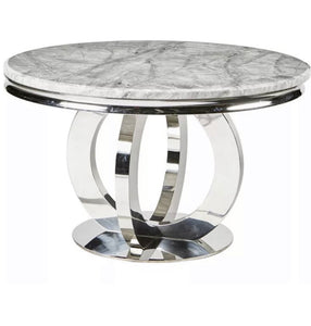 1.3m Arianna Round Grey Marble & Stainless Steel Circular Base Dining Table