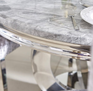 1.3m Arianna Round Grey Marble & Stainless Steel Circular Base Dining Table