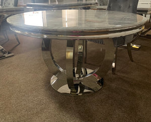 1.3m Arianna Round Grey Marble & Stainless Steel Circular Base Dining Table