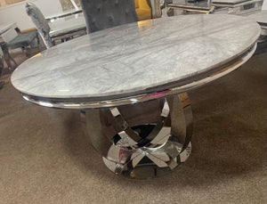 1.3m Arianna Round Grey Marble & Stainless Steel Circular Base Dining Table
