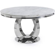 Load image into Gallery viewer, 1.3m Arianna Round White  Marble &amp; Stainless Steel Circular Base Dining Table
