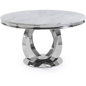 1.3m Arianna Round White  Marble & Stainless Steel Circular Base Dining Table