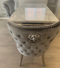 Load image into Gallery viewer, Valentina Grey Crushed Velvet Lion Knocker Winged Back Quilted Dining Chair