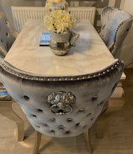Load image into Gallery viewer, Valentina Grey Crushed Velvet Lion Knocker Winged Back Quilted Dining Chair