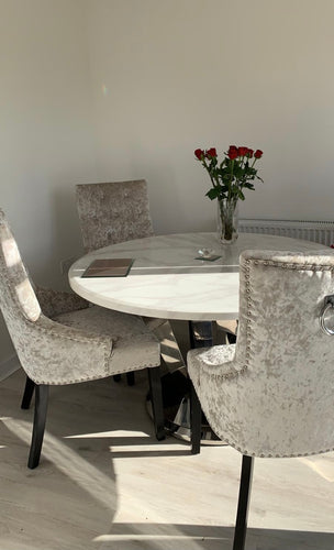 Winsor Round 1.3m White Marble Top With Stainless Steel Base Dining Table