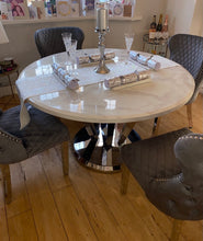 Load image into Gallery viewer, Winsor Round 1.3m White Marble Top With Stainless Steel Base Dining Table