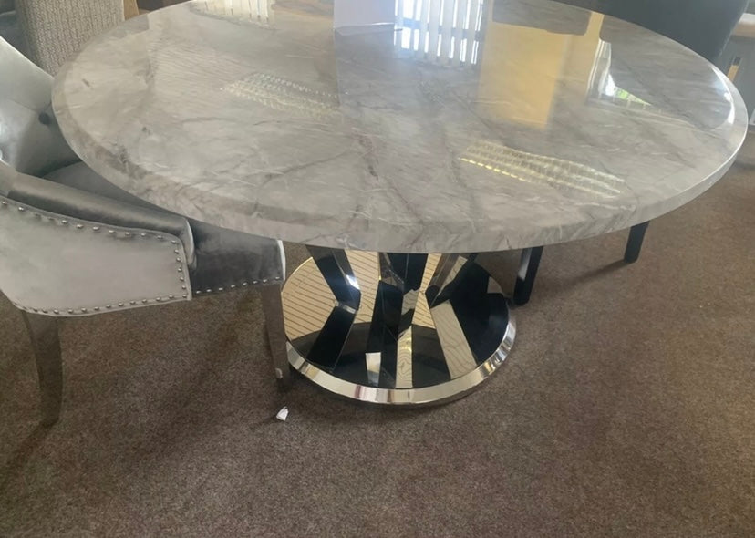 Winsor Round 1.3m Grey Marble Top With Stainless Steel Base Dining Table