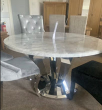 Load image into Gallery viewer, Winsor Round 1.3m Grey Marble Top With Stainless Steel Base Dining Table