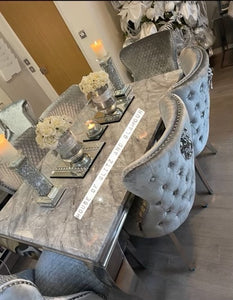 1.5m Louis White Dining Table + 4 Tufted Knocker Back Chairs