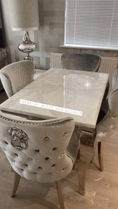 1.5m Louis White Dining Table + 4 Tufted Knocker Back Chairs