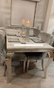 1.5m Louis White Dining Table + 4 Tufted Knocker Back Chairs