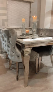 1.5m Louis White Dining Table + 4 Tufted Knocker Back Chairs