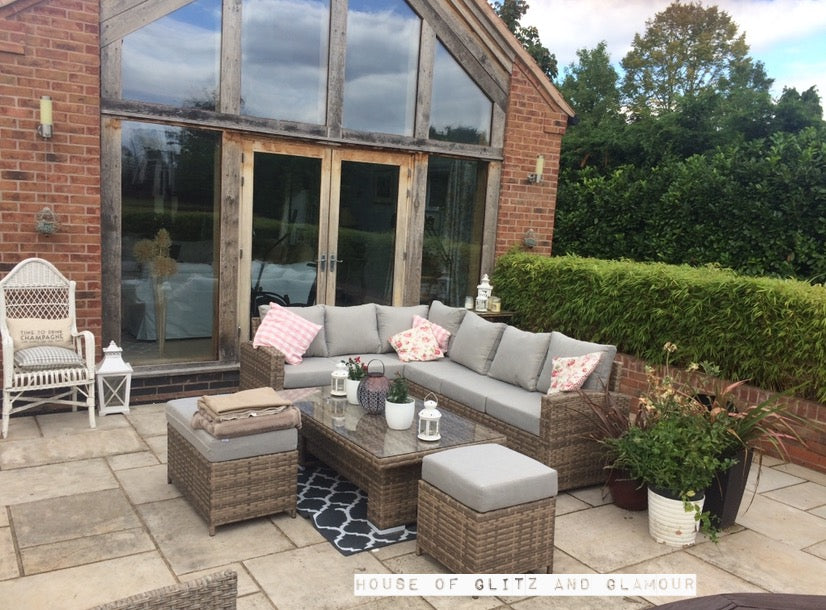 St Tropez Rattan High Back Corner Sofa With Rising Dining Table Set In Brown