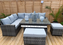 Load image into Gallery viewer, St Tropez Rattan High Back Corner Sofa With Rising Dining Table Set In Grey