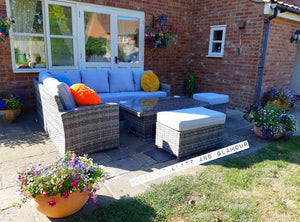 St Tropez Rattan High Back Corner Sofa With Rising Dining Table Set In Grey