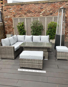 St Tropez Rattan High Back Corner Sofa With Rising Dining Table Set In Grey