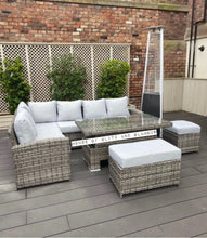 Load image into Gallery viewer, St Tropez Rattan High Back Corner Sofa With Rising Dining Table Set In Grey