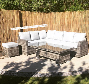 St Tropez Rattan High Back Corner Sofa With Rising Dining Table Set In Grey