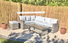 Load image into Gallery viewer, St Tropez Rattan High Back Corner Sofa With Rising Dining Table Set In Grey