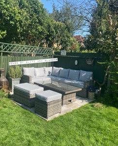 St Tropez Rattan High Back Corner Sofa With Rising Dining Table Set In Grey