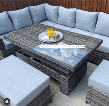 Load image into Gallery viewer, St Tropez Rattan High Back Corner Sofa With Rising Dining Table Set In Grey