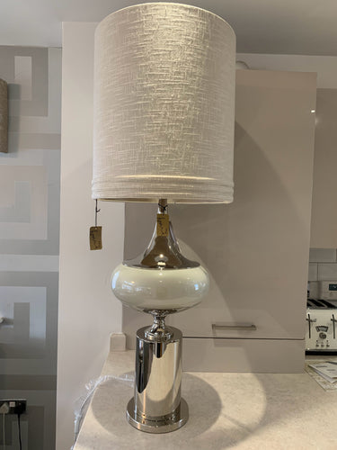 Extra Large Chrome Statement Table Lamp with Cream Shade