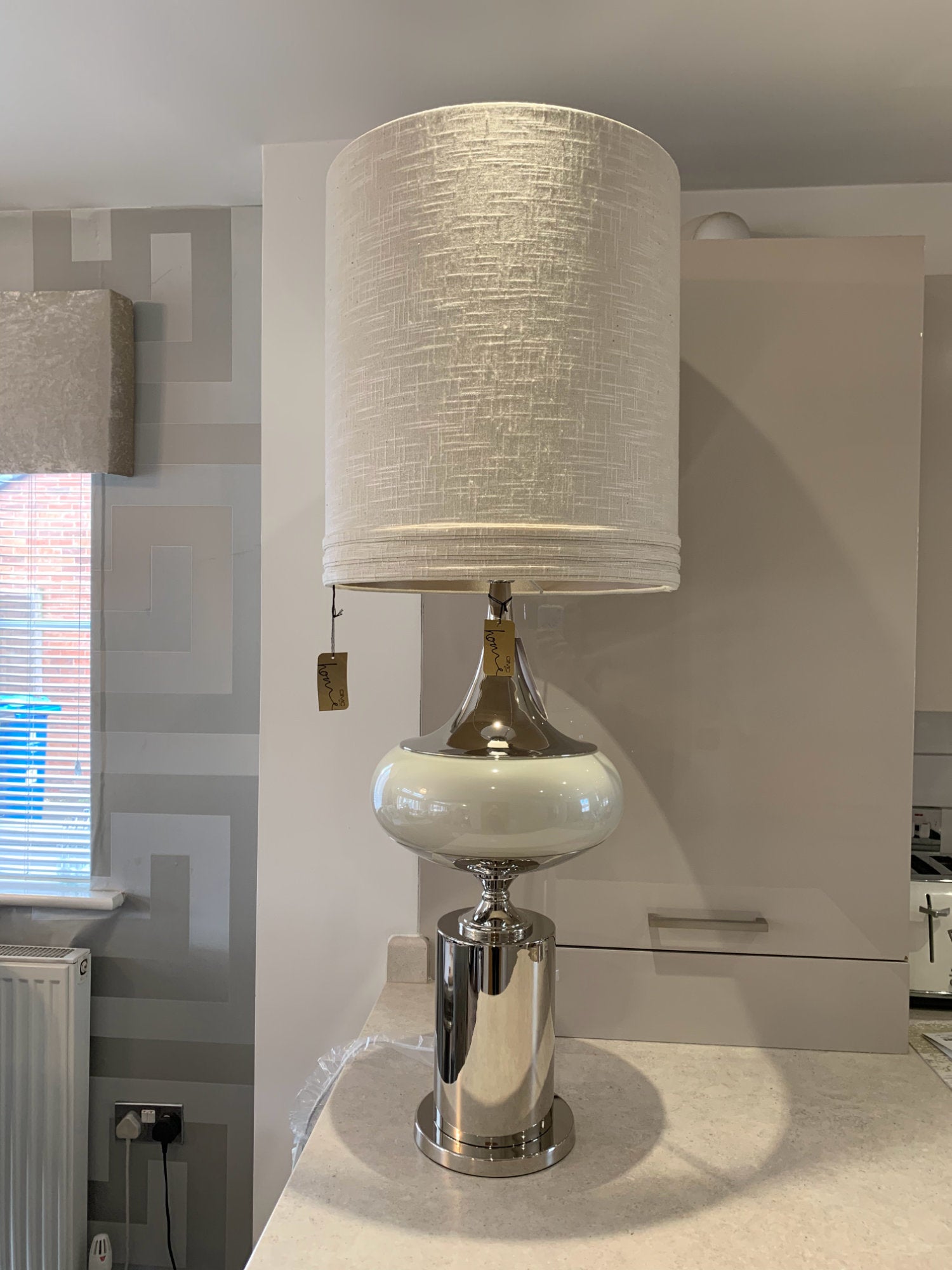 Extra Large Chrome Statement Table Lamp with Cream Shade The