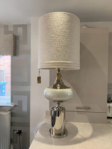 Extra Large Chrome Statement Table Lamp with Cream Shade