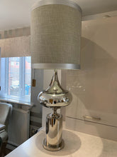 Load image into Gallery viewer, Extra Large Chrome Statement Table Lamp with A Grey Linen Effect Shade