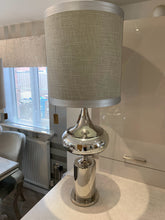 Load image into Gallery viewer, Extra Large Chrome Statement Table Lamp with A Grey Linen Effect Shade