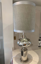 Load image into Gallery viewer, Extra Large Chrome Statement Table Lamp with A Grey Linen Effect Shade