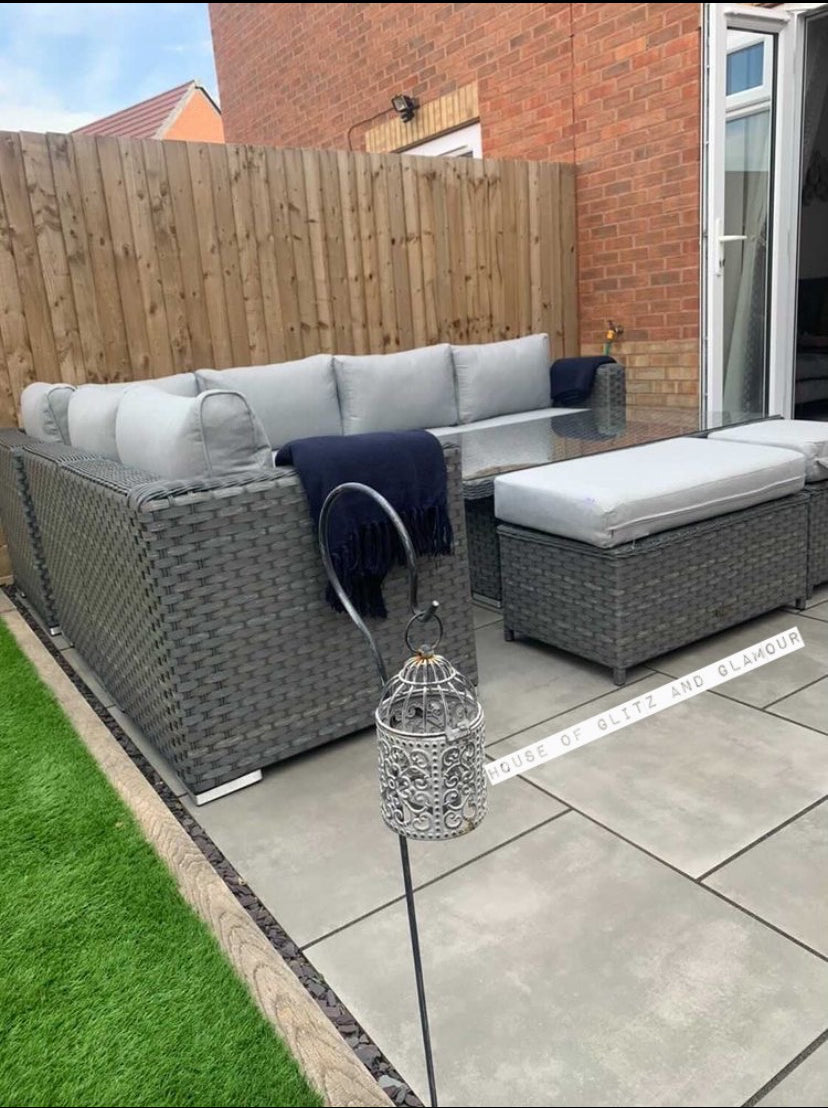 Monte Carlo Rattan Wide Corner Sofa With Rising Dining Table Set In Grey