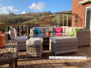 Monte Carlo Rattan Wide Corner Sofa With Rising Dining Table Set In Beige