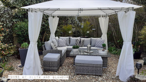 St Tropez Rattan High Back Corner Sofa With Rising Dining Table Set In Grey