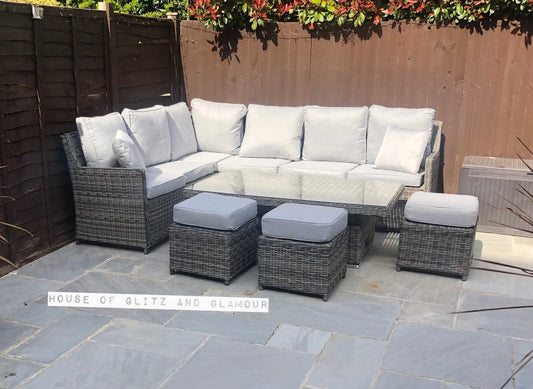 Monaco Large Corner High Back Sofa Dining Set in Grey