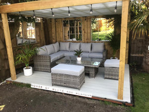 St Tropez Rattan High Back Corner Sofa With Rising Dining Table Set In Grey