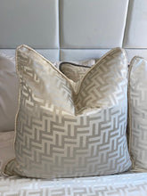 Load image into Gallery viewer, Square on view of Florence Cushion in Beige or White, shown with the matching throw.