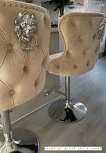 Load image into Gallery viewer, Valentina Mink/Cream Velvet Lion Knocker Bar Stool