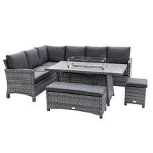 Load image into Gallery viewer, Cuba Corner Sofa with Firepit Dining Table, Bench and Stool