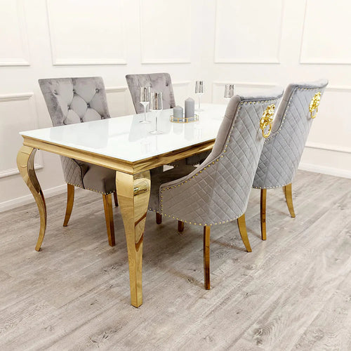 Louis Dining Table Gold Legs with White Glass Top