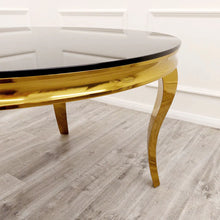 Load image into Gallery viewer, Louis Dining Table Gold Legs with Black Glass Top