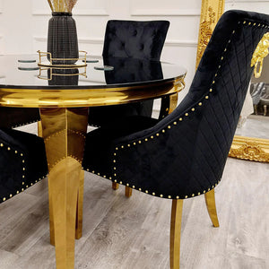 Louis Dining Table Gold Legs with Black Glass Top