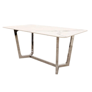 Luca 1.6 Chrome Dining Table with Ice White Sintered Stone Top