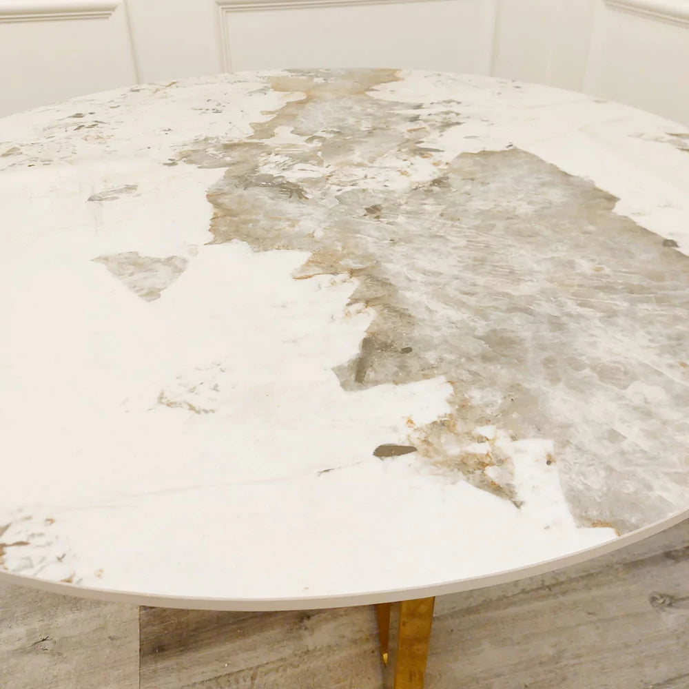 Luca Gold Ceramic 1.2 Round Dining Table with Sintered Stone Top