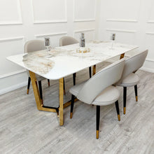 Load image into Gallery viewer, Luca Cream 1.8 Dining Table With Gold Frame And Pandora Gold Sintered Top
