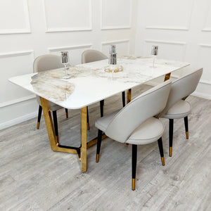 Luca Cream 1.8 Dining Table With Gold Frame And Pandora Gold Sintered Top